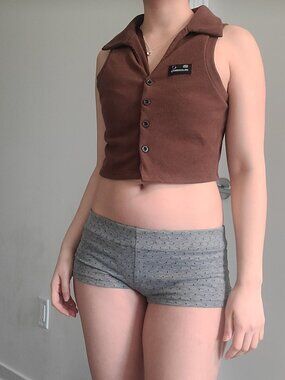 Y2k Vintage Brown Button-Up Halterneck Tank Top